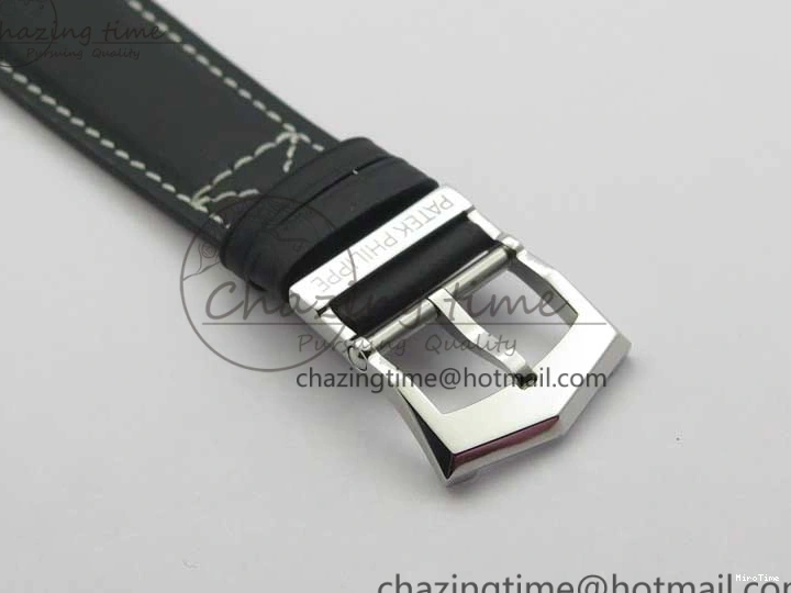 MIROTIME 0402 Stylish Calatrava 5524 Pilot Travel Time SS GRF Black Dial on Black Leather Strap A324 V 7108